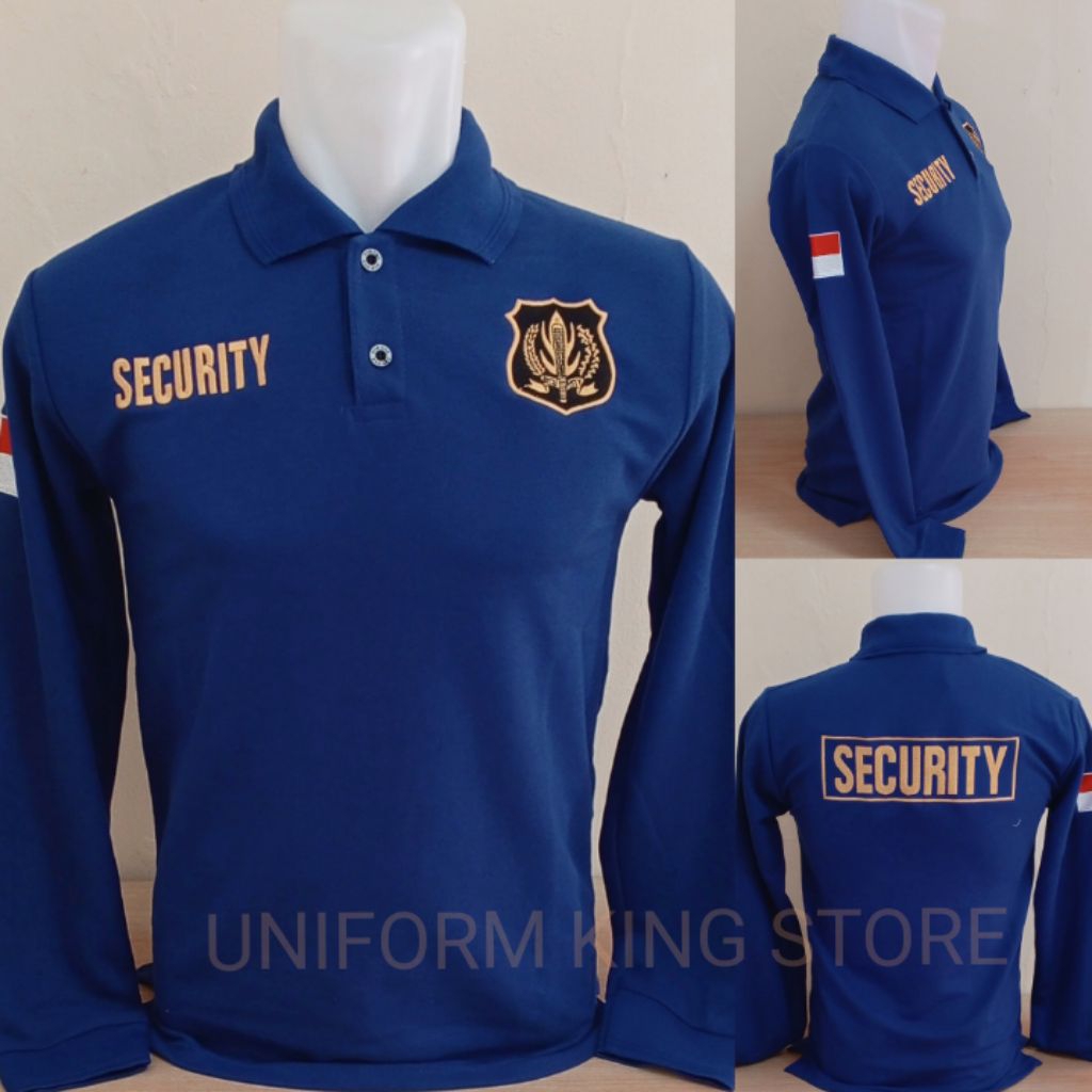 KAOS SECURITY BIRU LOGO KUNING LENGAN PANJANG FULL BORDIR - KAOS KERAH SECURITY BIRU LOGO KUNING BOR