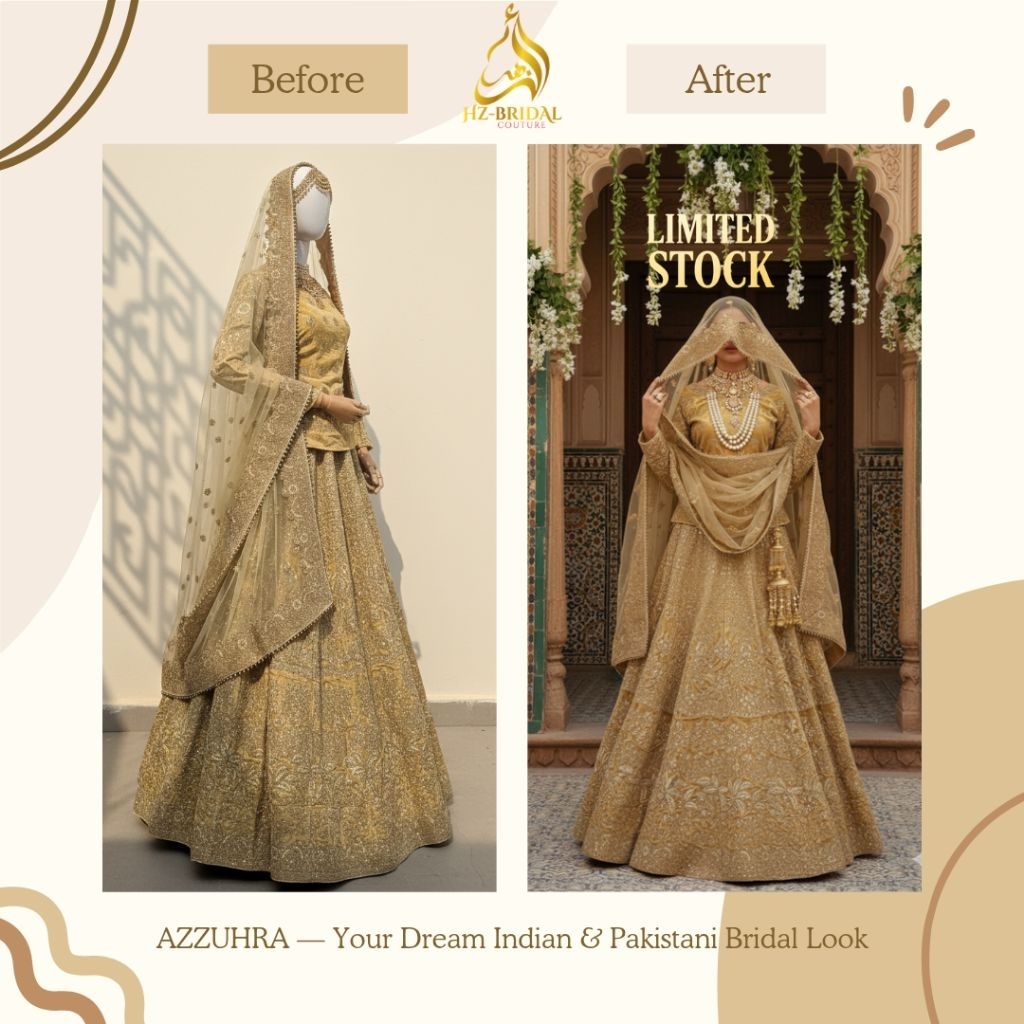 Gaun Pengantin Bridal Lehenga Gold – Bahan Velvet Bludru Elegan