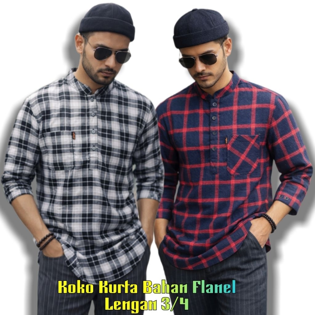 KEMEJA KOKO KURTA PRIA 3/4 FLANEL