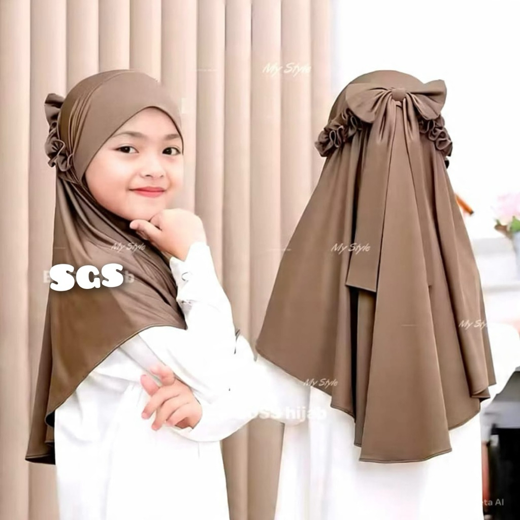 HIJAB Anak bergo pita tali belakang / kerudung bayi / Jilbab Ricis Anak & Bayi