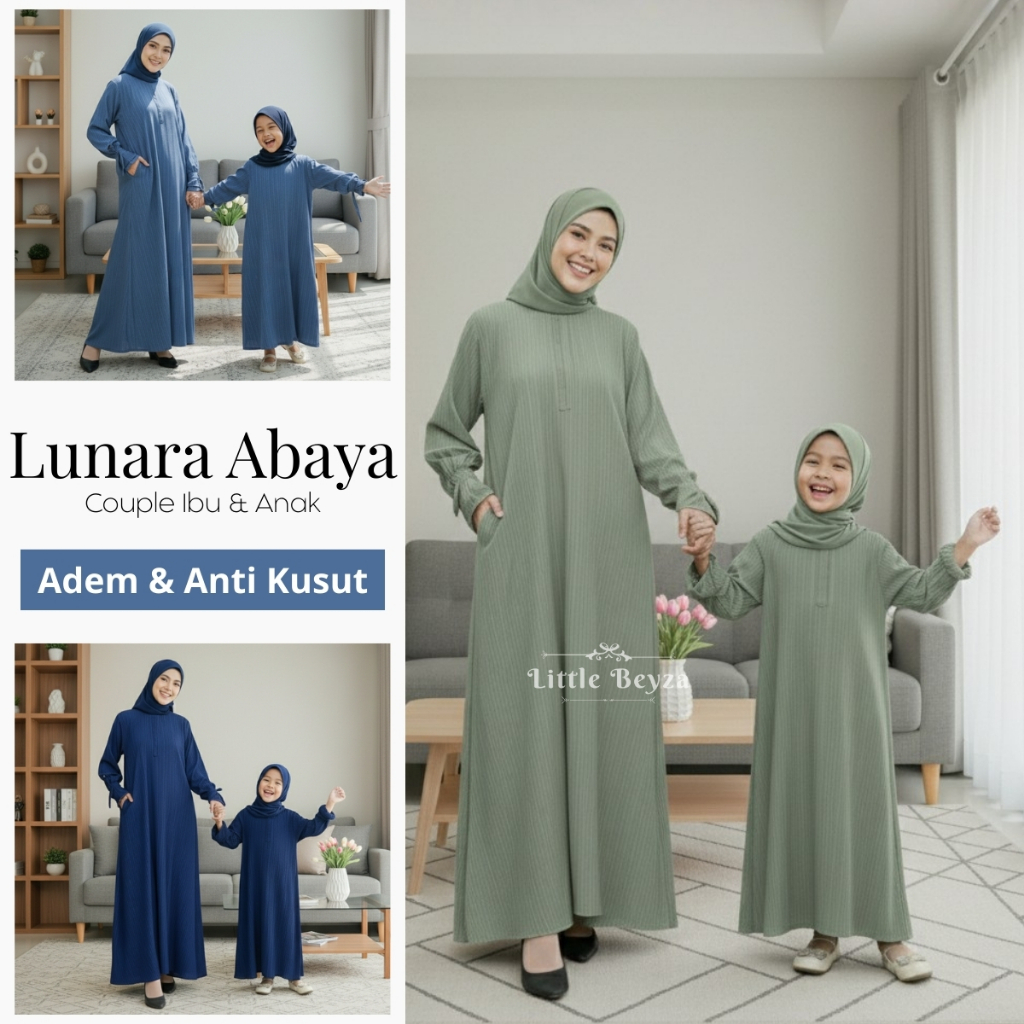 Gamis Couple Ibu Anak Lebaran 2026 Baju couple ibu anak perempuan Gamis lebaran simple elegan