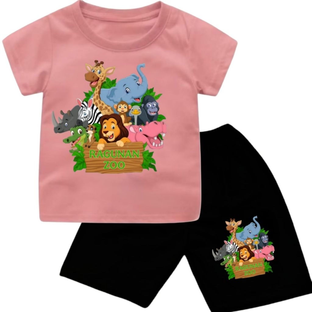 SETELAN ANAK SEMI KATUN SABLON DIGITAL GAMBAR RAGUNAN ZOO