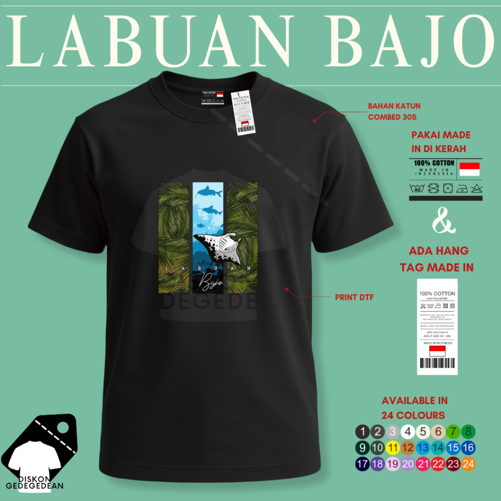 Diskongedegedean Kaos Souvenir Labuan Bajo Baju Tshirt Oleh Oleh Kota Indonesia Labuan Bajo Dewasa A
