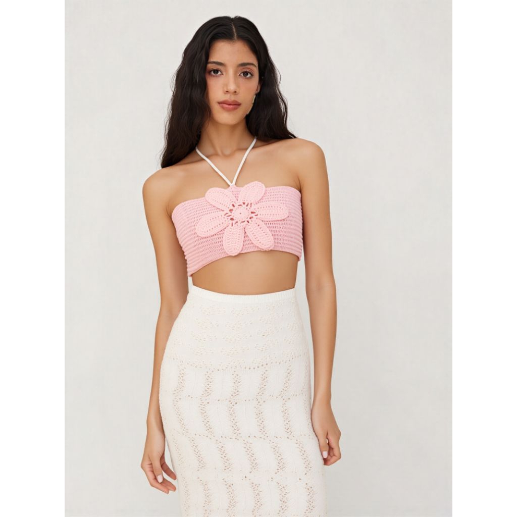 Knit Top Pink Flowers