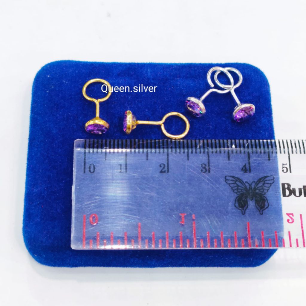 Anting Toge Mata Ungu 1 Gr Perak 925 Asli