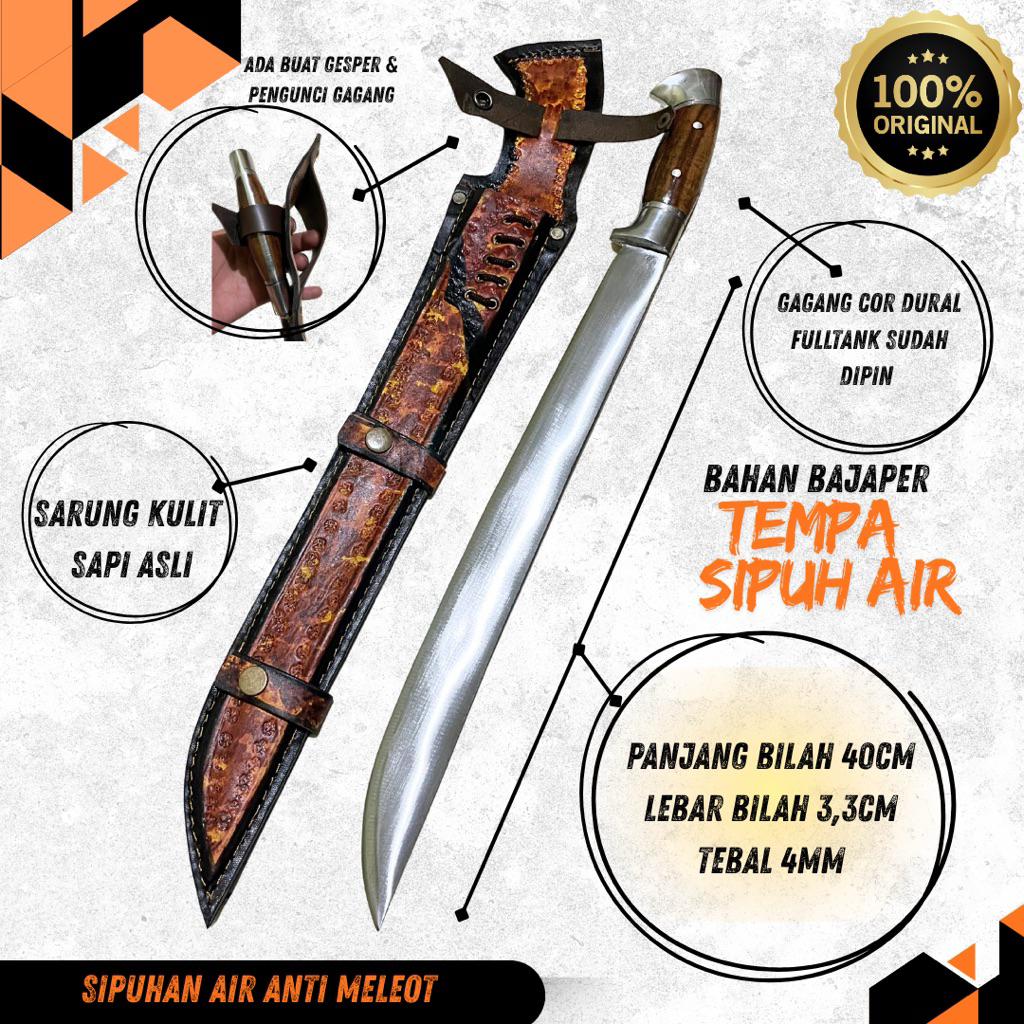Golok Sembelih jagal Bandung Baja Per 40cm Asli Sarung Kulit Sapi - Super Tajam Siap Pakai