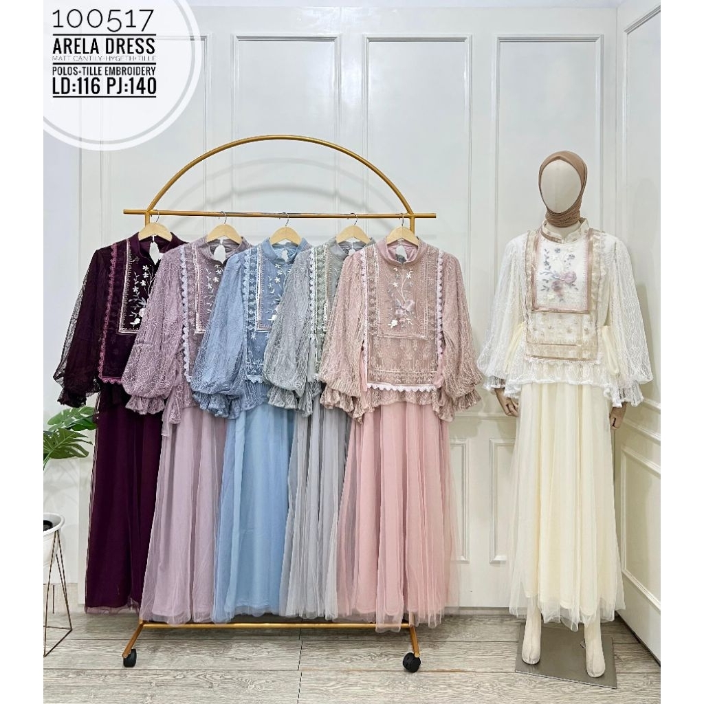 arela dress / gamis raya / gamis tulle bordir / zira dress / gamis outer tulle
