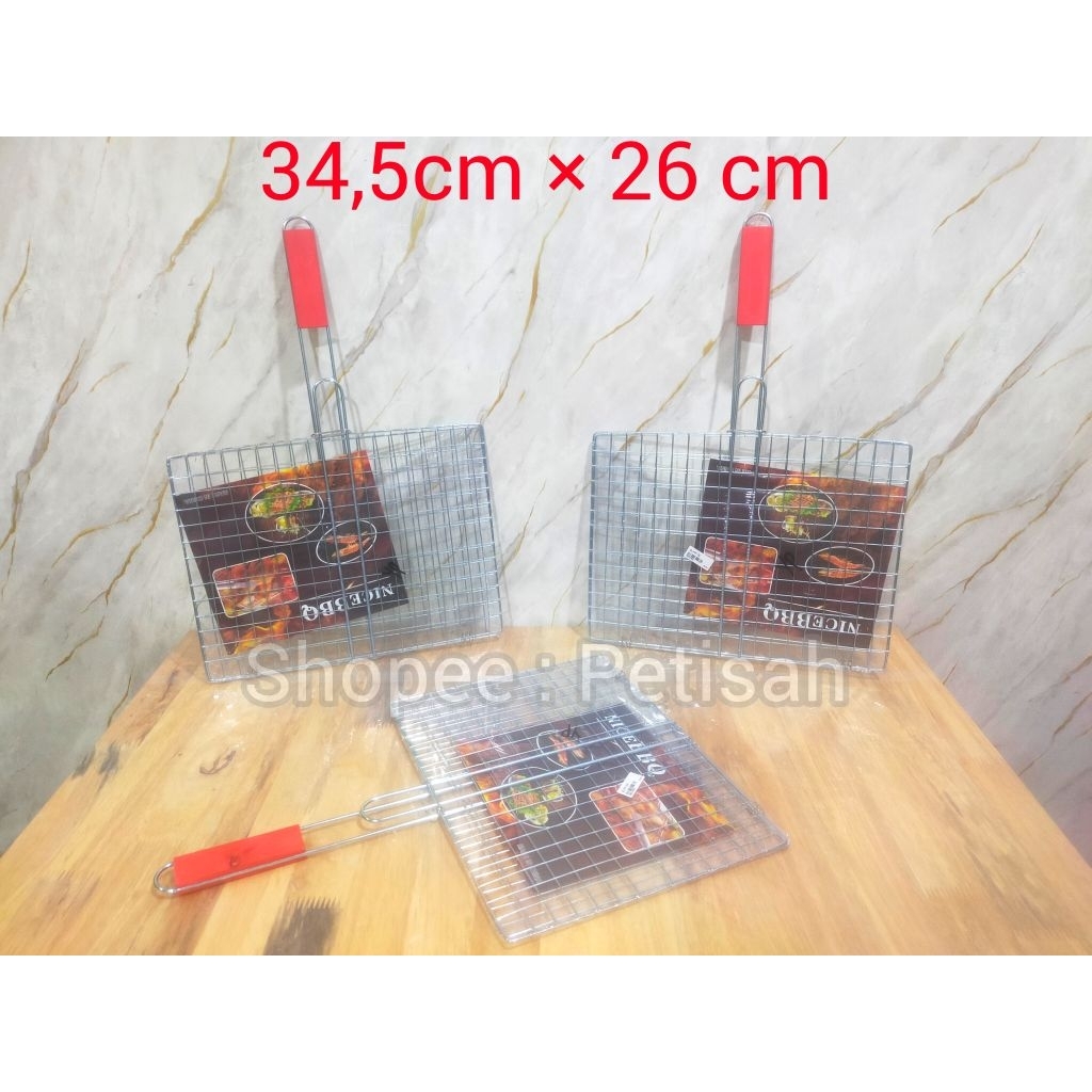 Panggangan Jepit Stainless Steel / Alat Panggangan BBQ Jepit / Alat Panggang Ikan Sate Bakar Ayam Ba