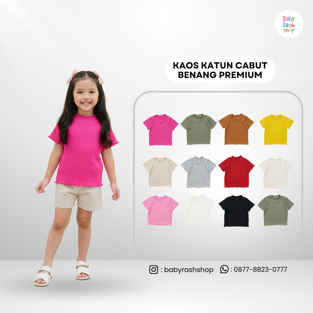 Kaos anak perempuan/kaos anak katun rib/kaos adem anak