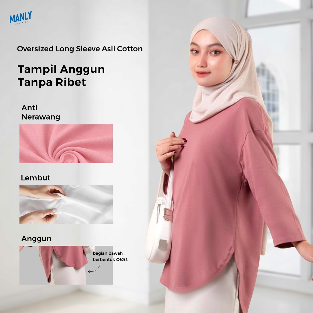 [ OVAL ] KAOS WANITA POLOS MODEL OVAL HIJAB FRIENDLY JUMBO LENGAN PANJANG BAWAHAN OVAL