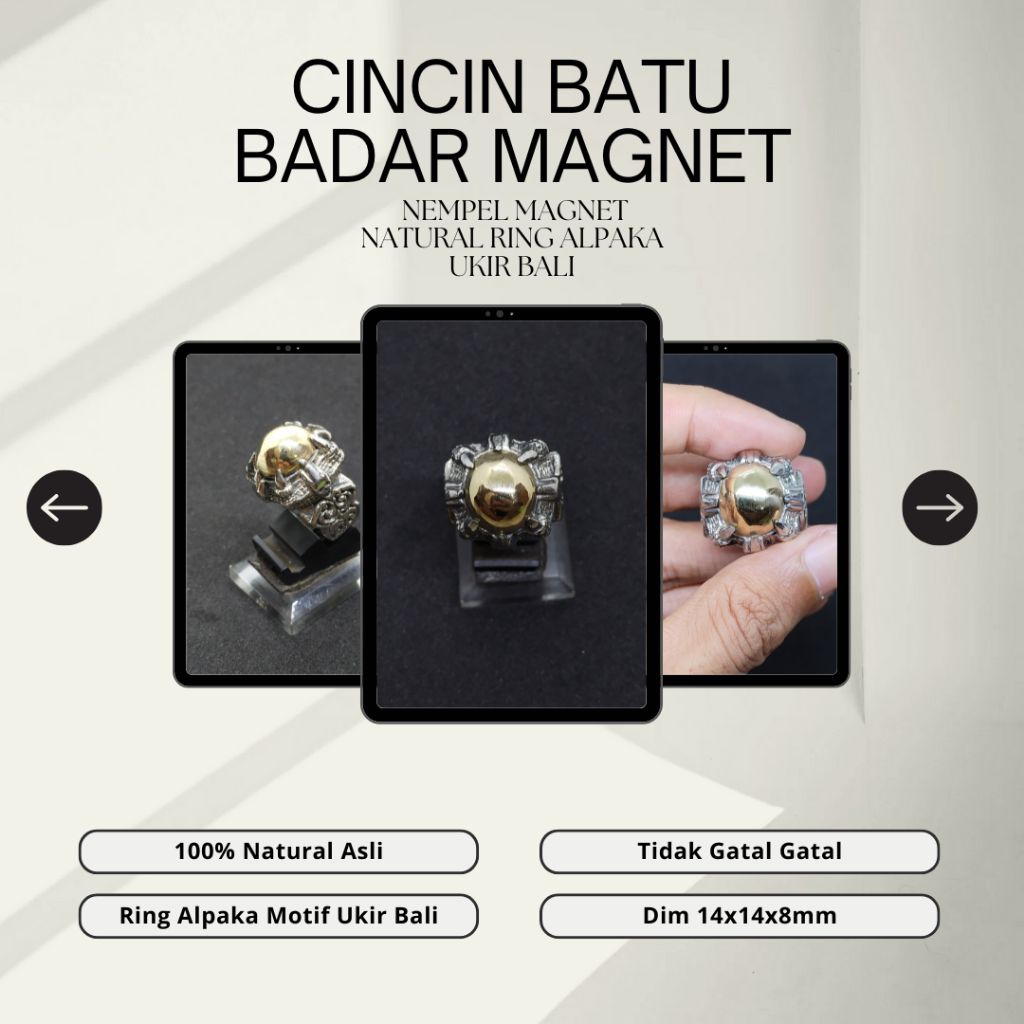 CINCIN BATU BADAR EMAS NEMPEL MAGNET NATURAL RING ALPAKA UKIR BALI