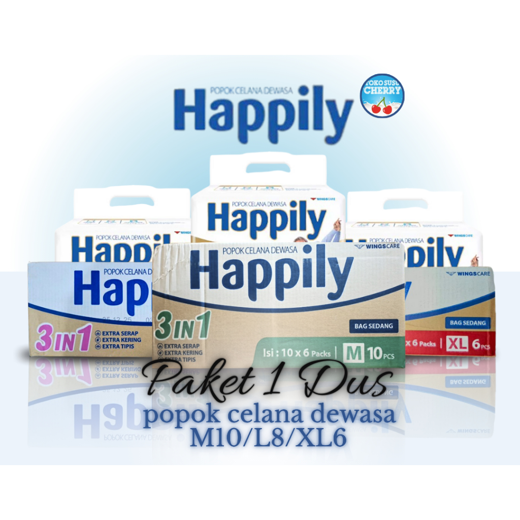 [1 DUS] HAPPILY PAMPERS DEWASA CELANA (M10/L8/XL6) [ISI 6 BALL]