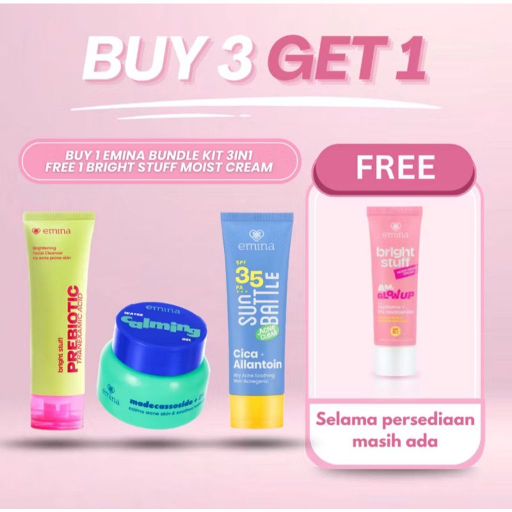 Emina Skincare Kit-Bundle 3in1- Hidrasi-Kulit-Sensitif-Whitening-Pencerah-Anti-Jerawat-Skincare-Set-