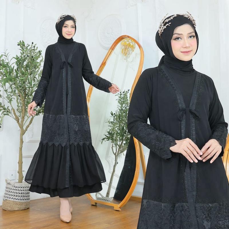 GAMIS ABAYA TURKEY ZASKIA // ABAYA TURKEY BORDIR FULL HITAM MODEL TALI DEPAN SIMPEL MINIMALIS TERBAR