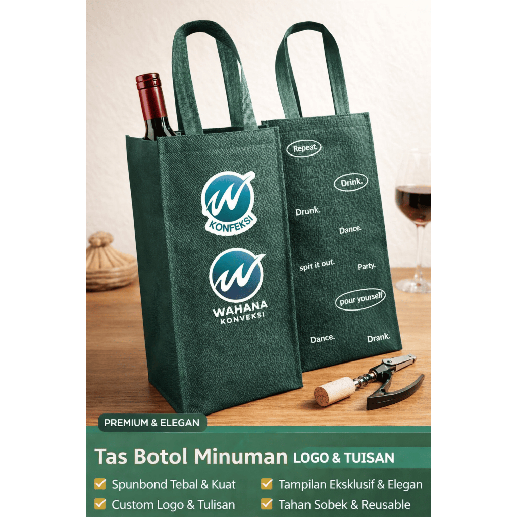 Tas Botol Minuman Spunbond Premium Custom Logo | Goodie Bag Botol Wine & Minuman | Tebal & Elegan