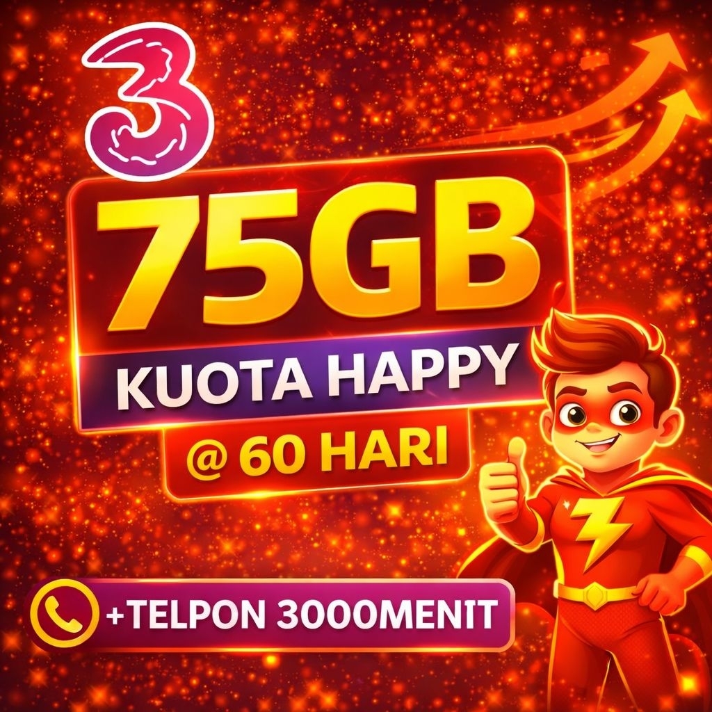 KUOTA / PAKET DATA TRI HAPPY 75GB 60 HARI