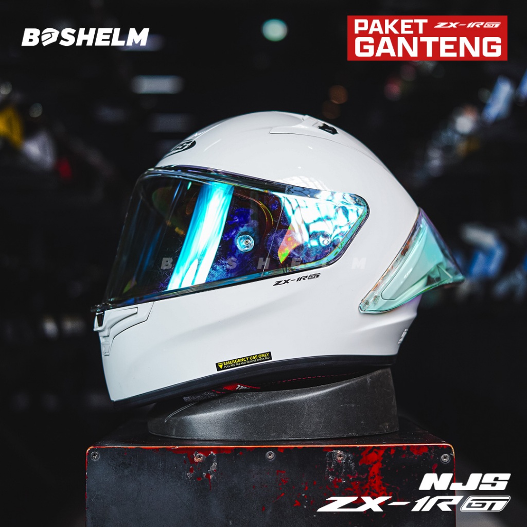 BOSHELM Helm NJS ZX-1R GT SOLID PAKET GANTENG CLEAR IRIDIUM Helm Full Face SNI
