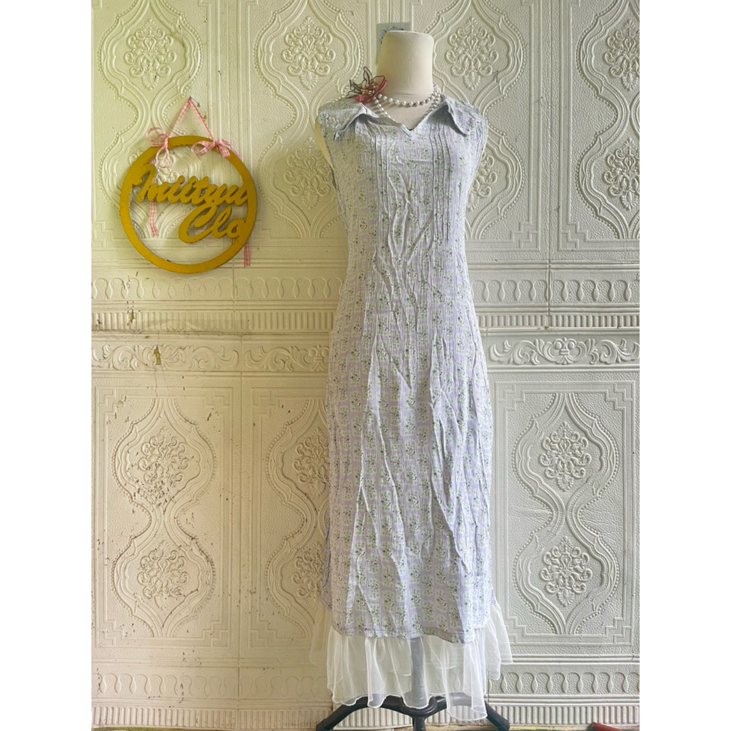 Soft blue dress flowers vintage mix tile dress fairy look