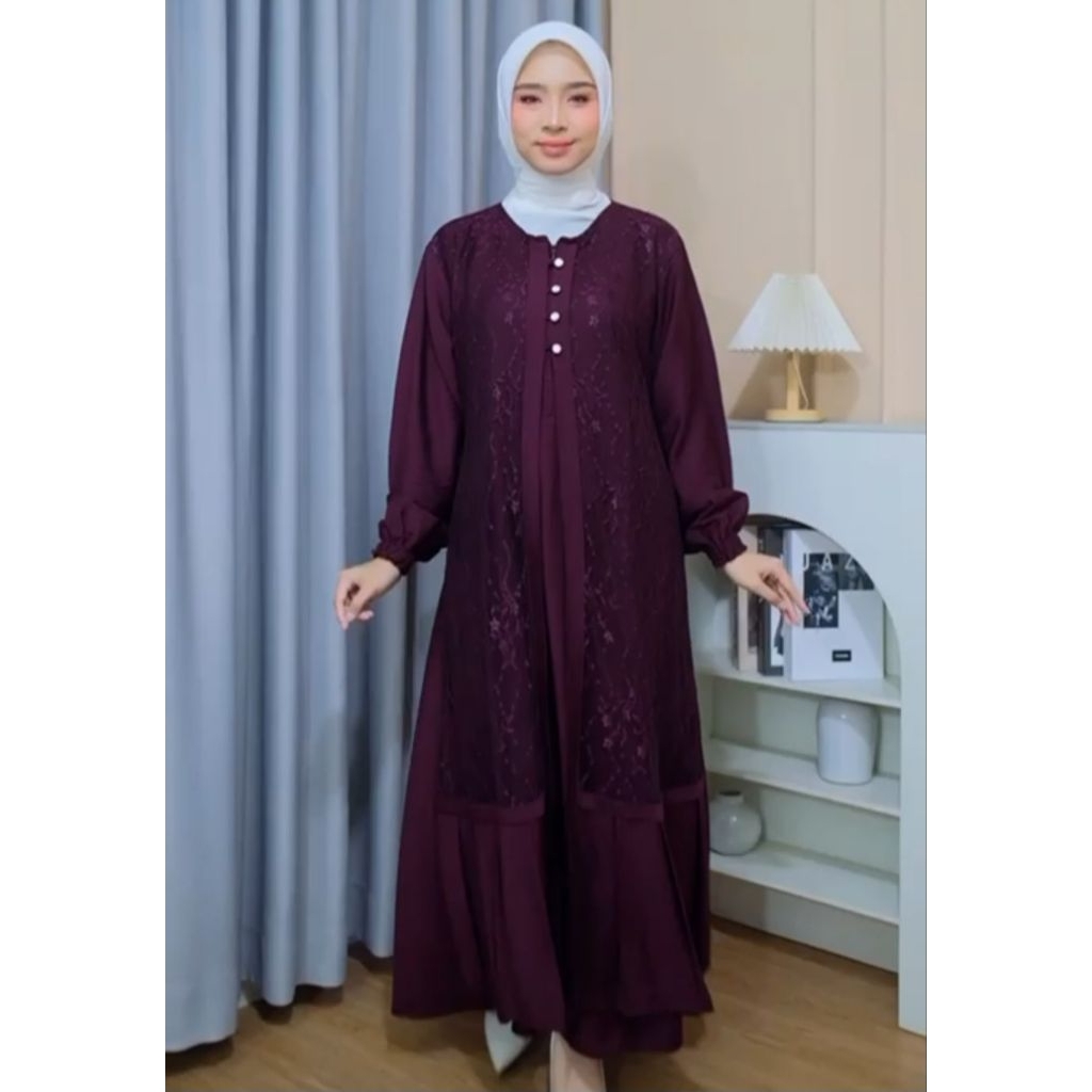 Andiska - Midi Dress Linen Premium Brokat Busui Friendly & Nyaman Dipakai Seharian