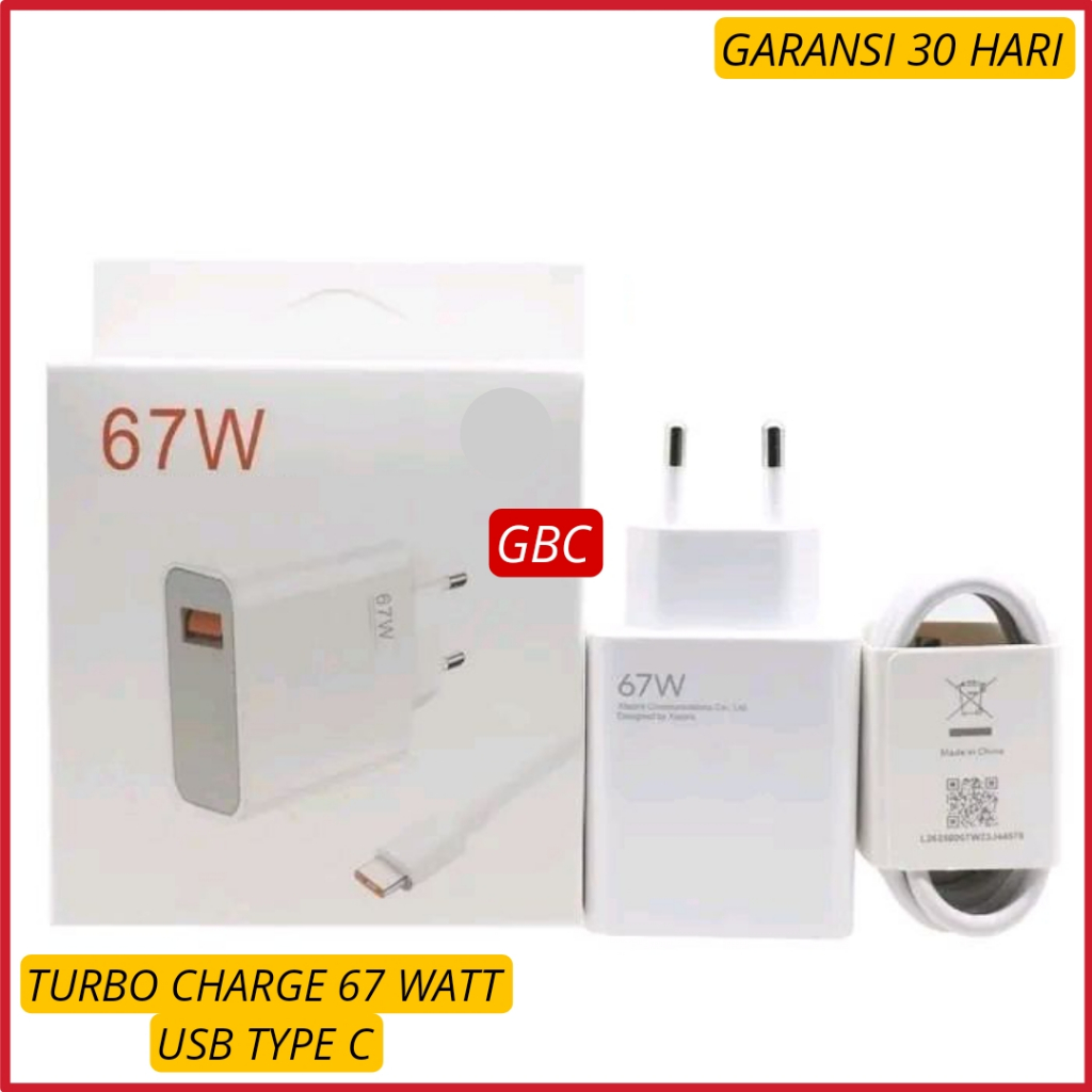Charger  TURBO CHARGE 67 Watt For Xiaomi Ori 100% Casan Xiaomi Turbo Charger 67 Watt USB Type C [GAR