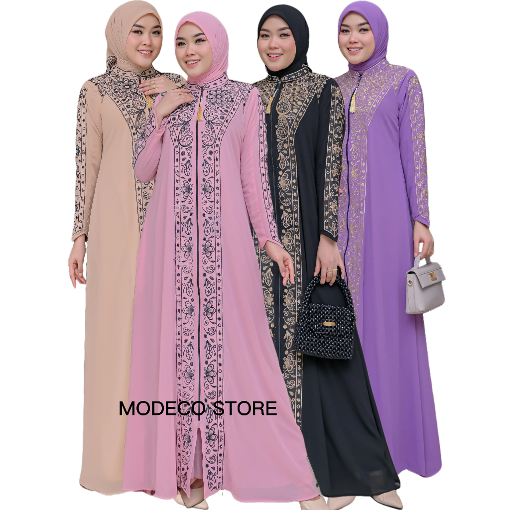 Gamis Abaya Turki Hitam Mewah - Bahan Jersey Super Korea Mix Ceruty Babydoll