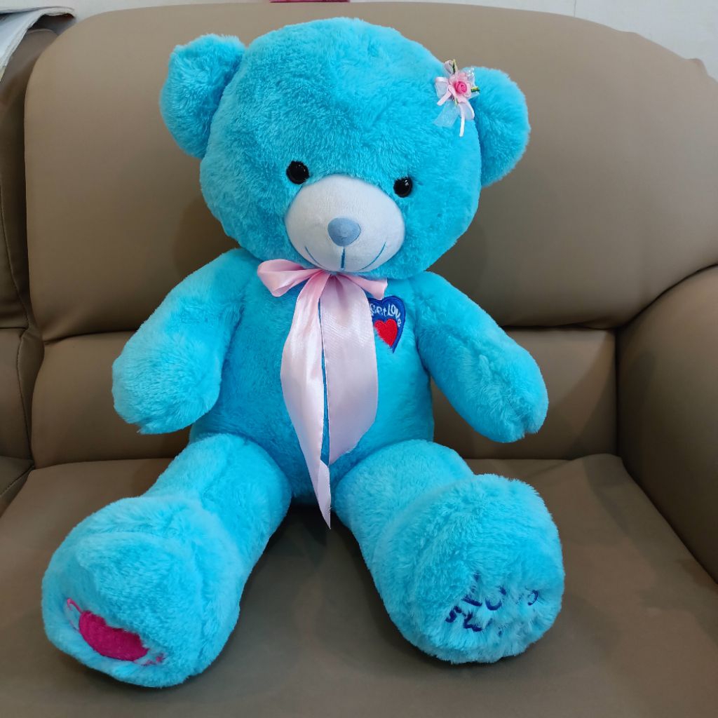 Boneka capit timezone beruang teddy bear biru blue ukuran L tinggi 65cm