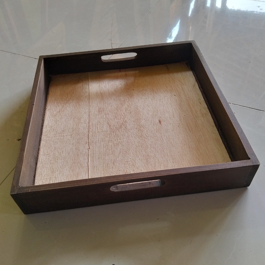 Baki Hantaran Seserahan Kayu Jati Rustic Custom Finishing Coklat Tua Alas Triplek Tinggi 5 cm Tebal 
