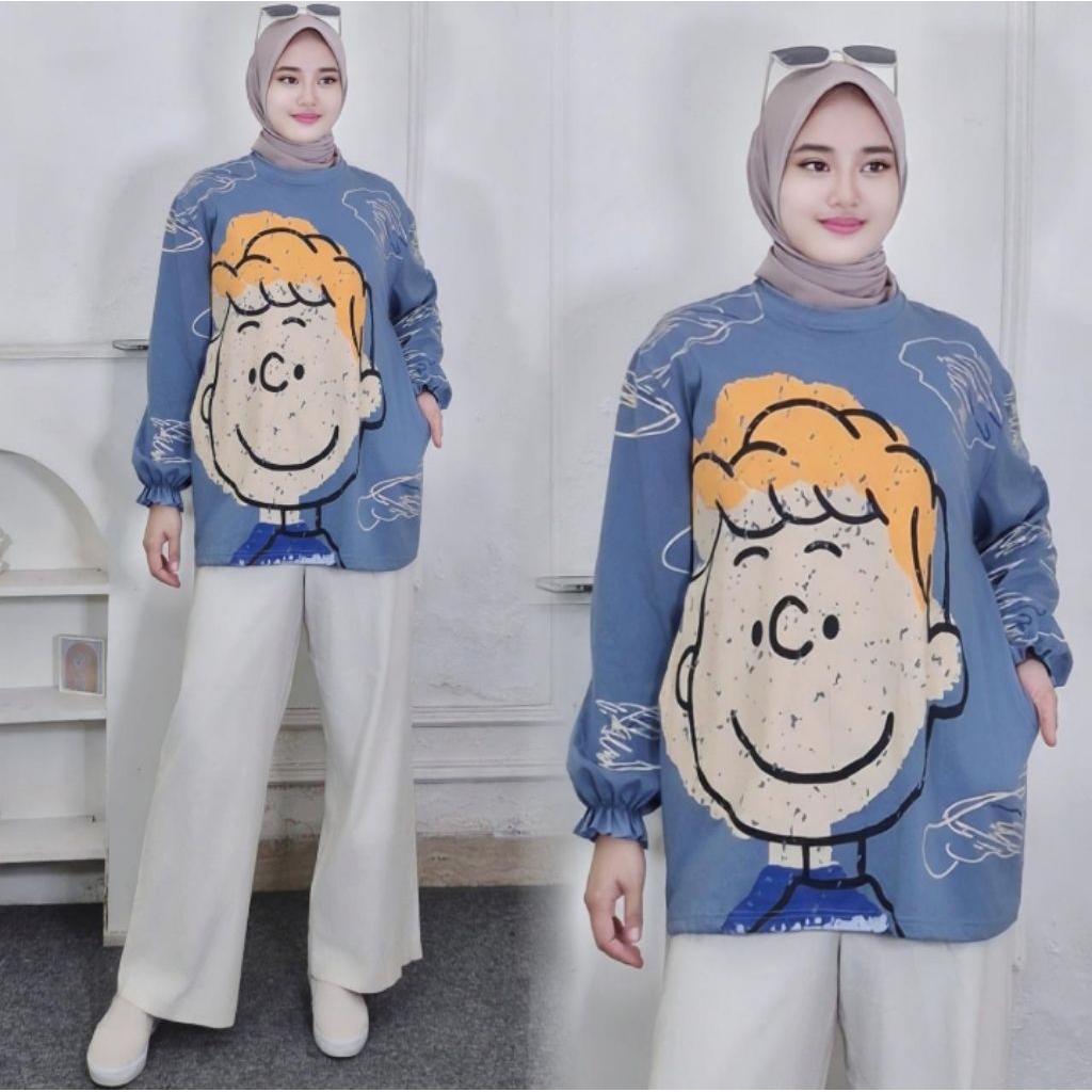 Atasan Kaos Oversize Suju Cotton tee LD 140 PB 75 Atasan Wanita Lengan Panjang