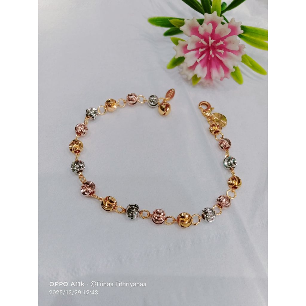 Gelang Boba Ukir Kombinasi Cap 750 ukur 6mm Gelang Remaja Dewasa Mirip Emas Asli