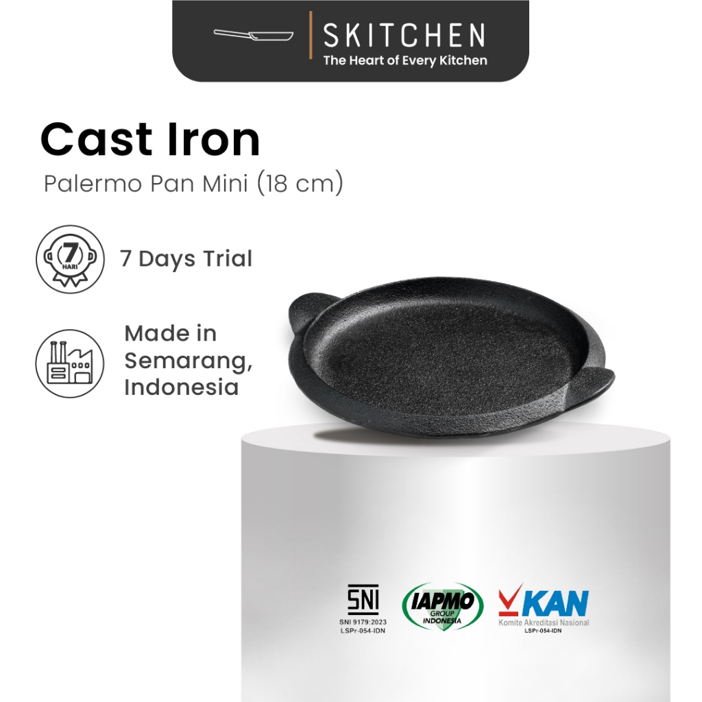 SKITCHEN Cast Iron Palermo Pan Mini (18 cm) - Wajan Besi Cor Premium Piring Saji 1 Porsi