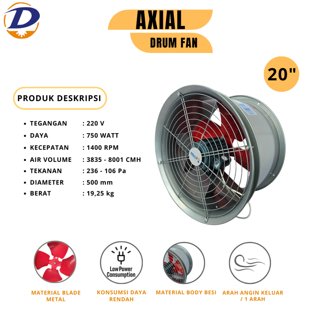 Axial Drum Fan 20 INCH / Exhaust Fan / Blower Industri SFG