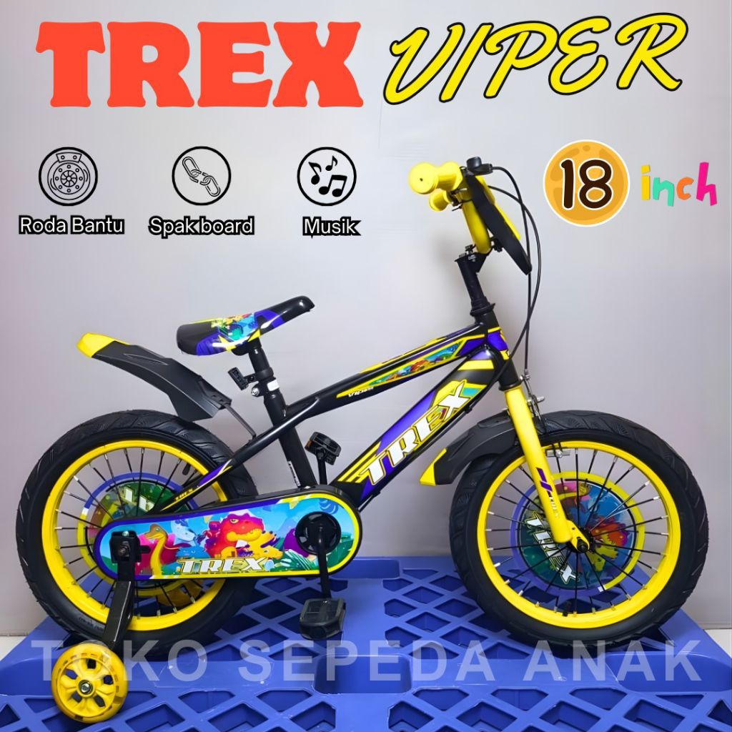 Cuci Gudang Sepeda Anak BMX 16 18 Inch Trex Viper Lampu Musik Ban Jumbo Roda Bantu Kuat Stabil