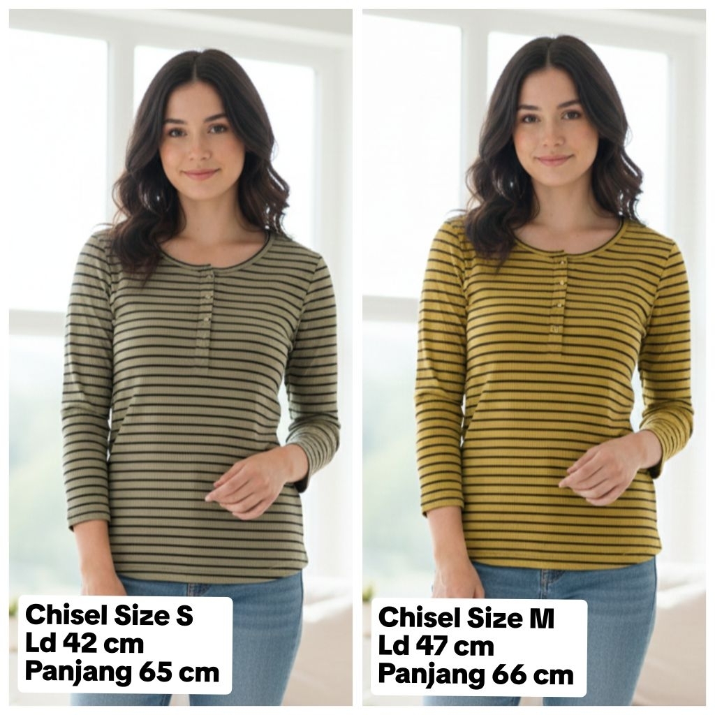 Kaos Wanita Brand Matahari Chisel Stripe Lengan Panjang | Casual Basic