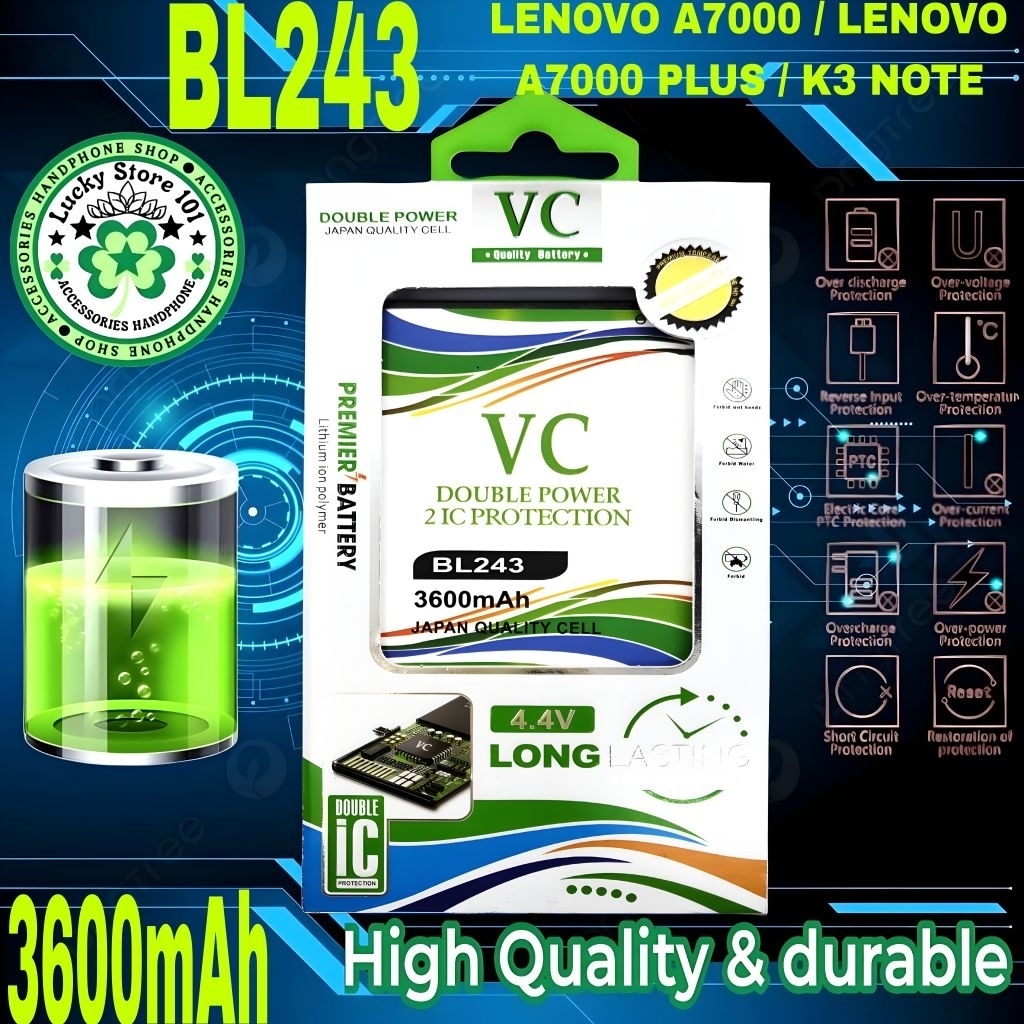 BATERAI  VC DOUBLE POWER baterai  batre hp lenovo BL243 A7000 A7000 plus A7700