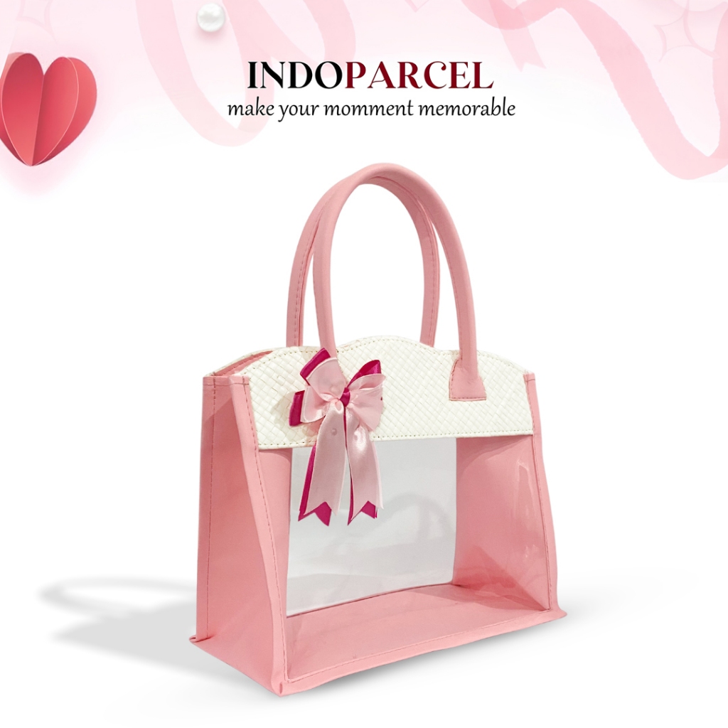 INDOPARCEL - Tas Hampers Valentine Anyaman Pandan Kombinasi Mika Transparan Bungkus Kemasan Tas Kado