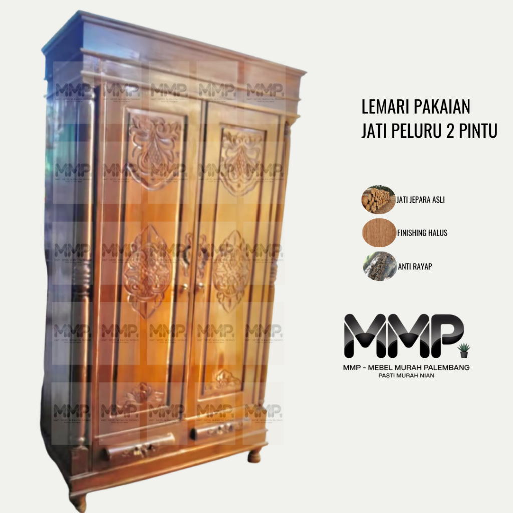 Lemari Pakaian Jati Peluru 2 Pintu  | Lemari Pakaian Jati Jepara Asli Murah Palembang