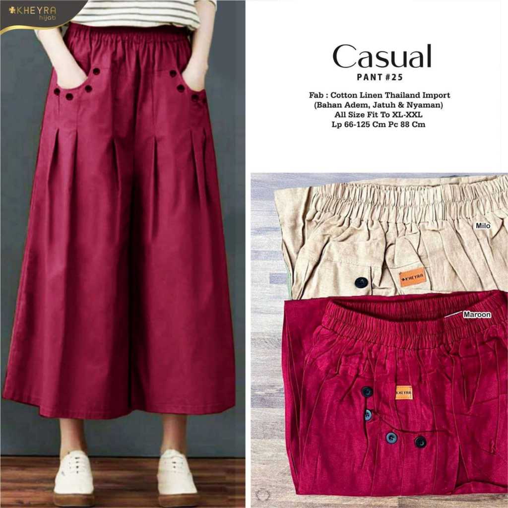Casual PANT #25 Celana Kulot Skirt Pants Original KHEYRA Hijab Jumbo Cotton Linen Thailand Import Pr