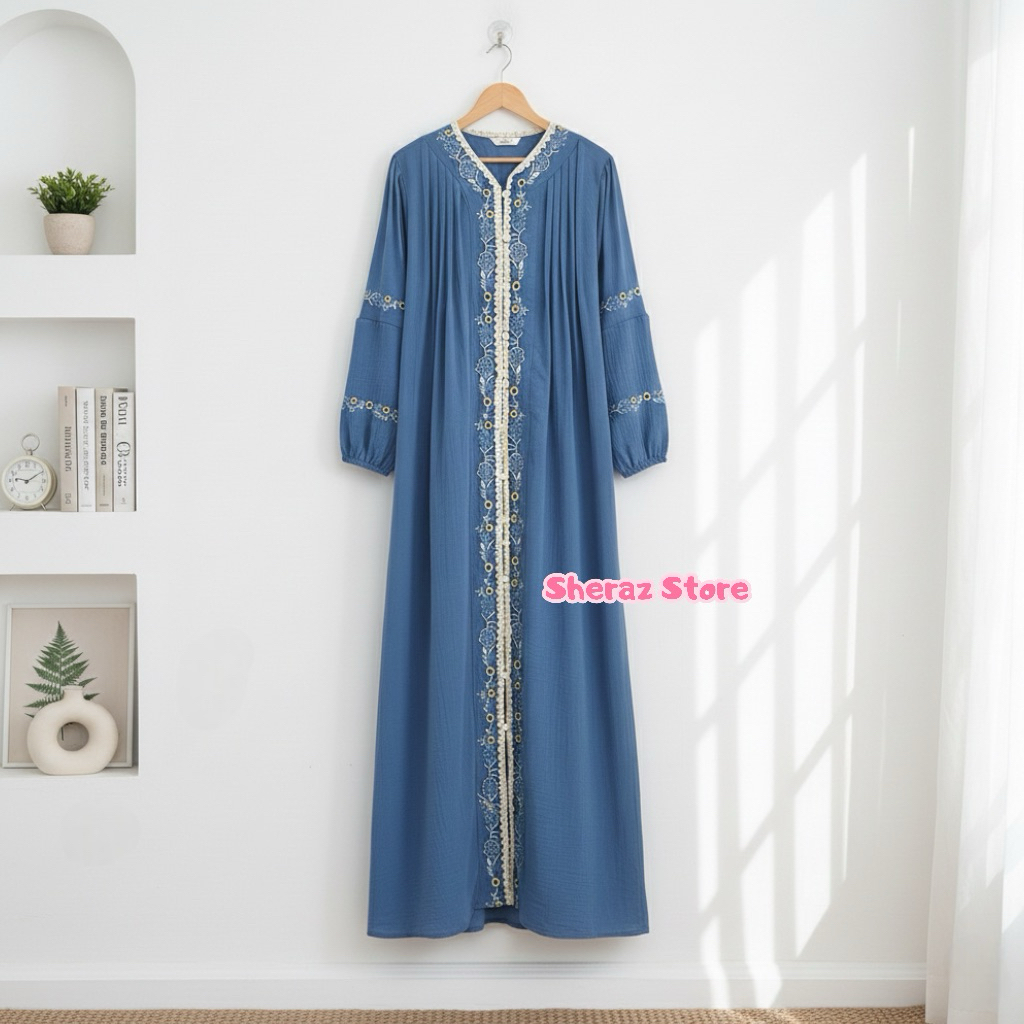 Melody S M L XL XXL Gamis Dress Crinkle Bordir Kondangan Wanita Jumbo Ld 120 - 92 Hitam Burgundy Blu