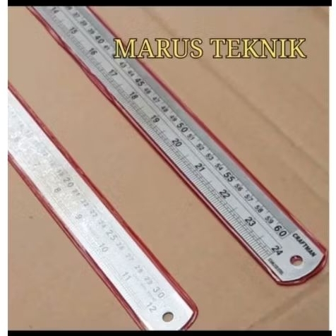 Penggaris Baja /Mistar Baja 60cm bahan Stainless Steel Metric/Inch