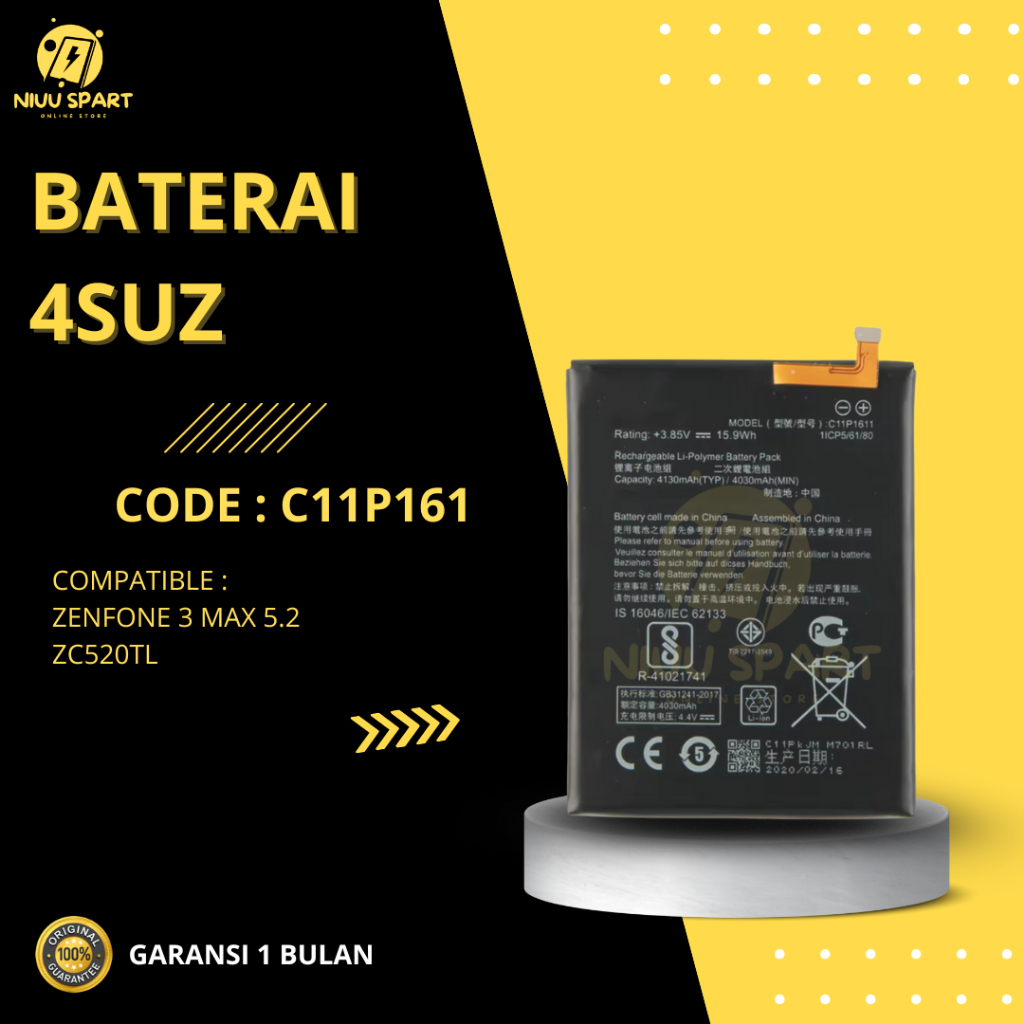 BATERAI BATTERY ASUS C11P1611 ZENFONE 3 MAX 5.2 ZC520TL / ZENFONE MAX PLUS M1 ZB570TL PLUS DOUBLE [I
