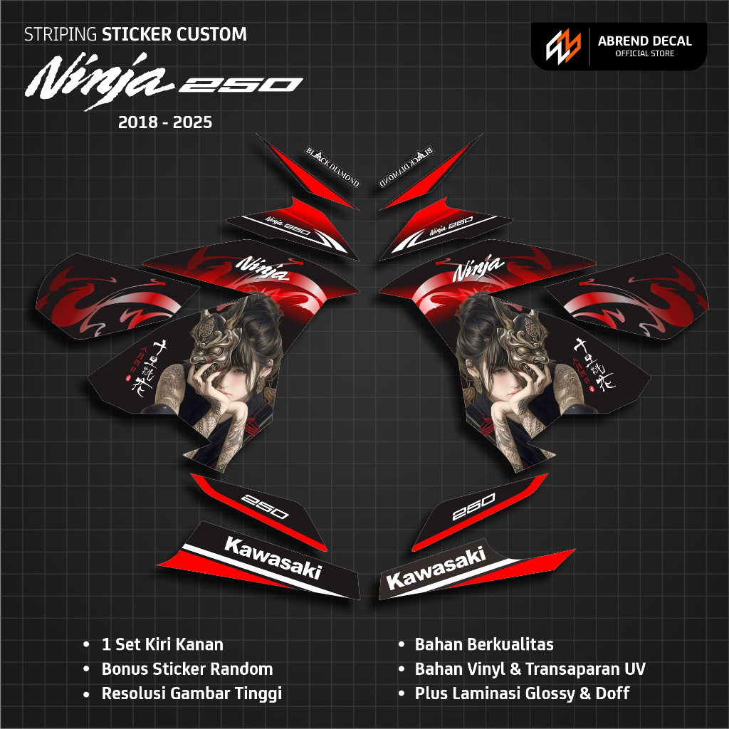 STRIPING NINJA 250 FI NEW 2018 - 2025 ANIME CUSTOM / STIKER ANTI GORES / STOCK DECAL