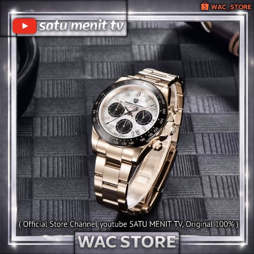 PAGANI DESIGN DAYTONA ROSEGOLD SAFIR WR 100 M CERSMIC BEZEL STEEL SOLID 316 L WR 100 M SIAP RENANG