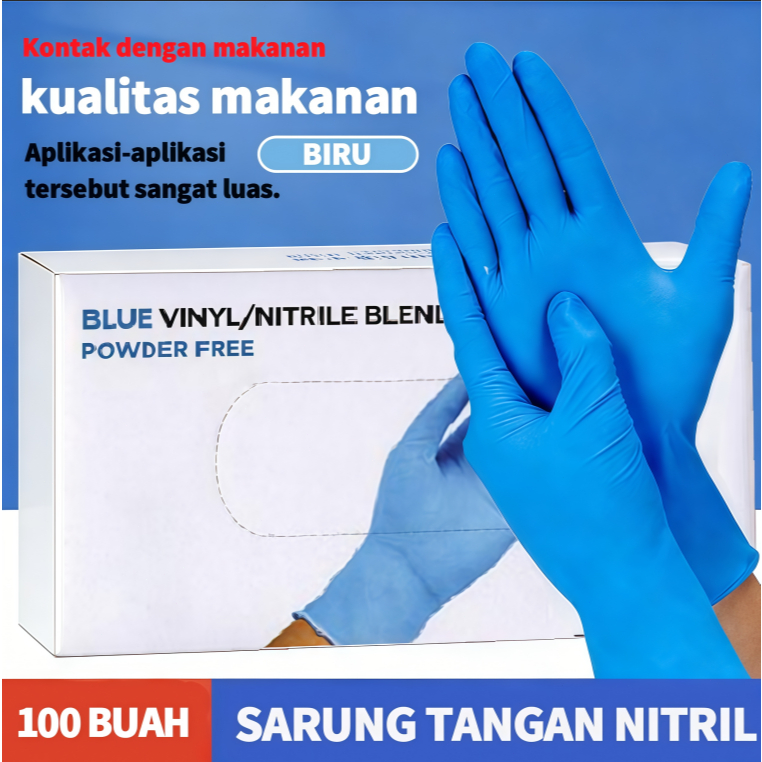 100pcs Sarung Tangan Nitrile Gloves Tangguh Waterproof and Oil Dan Tidak Mudah Pecah