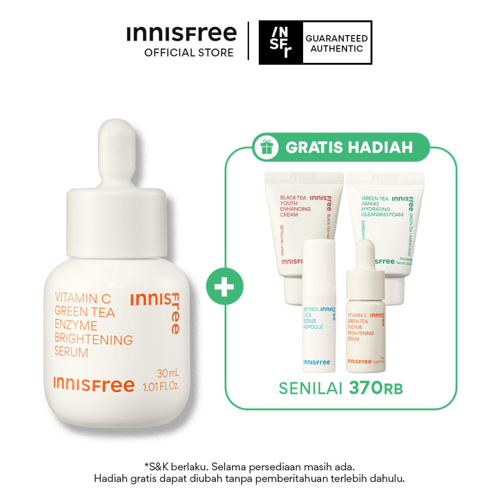 Buy 1 Get 4 Innisfree Vitamin C Green Tea Enzyme Brightening Serum 30ml Set Bundle - Serum Mencerahk