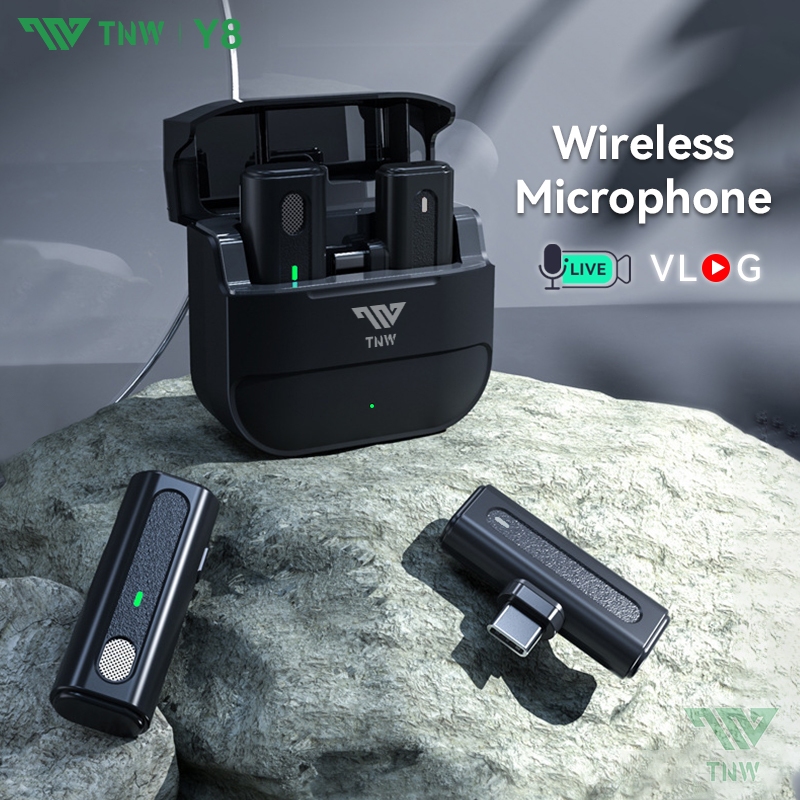 TNW-Y9 Wireless Dual Lavalier Microphone Plug & Play Lapel Mic with Charging Case Mikrofon for TikTo