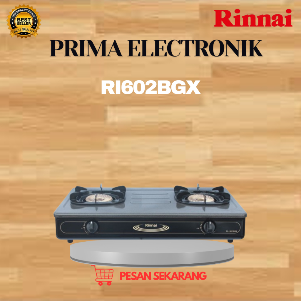 RINNAI KOMPOR GAS 2 TUNGKU RI 602 BGX/RI602BGX/RI602 BGX/RI 602BGX/RI-602BGX/ORIGINAL RINNAI/GARANSI
