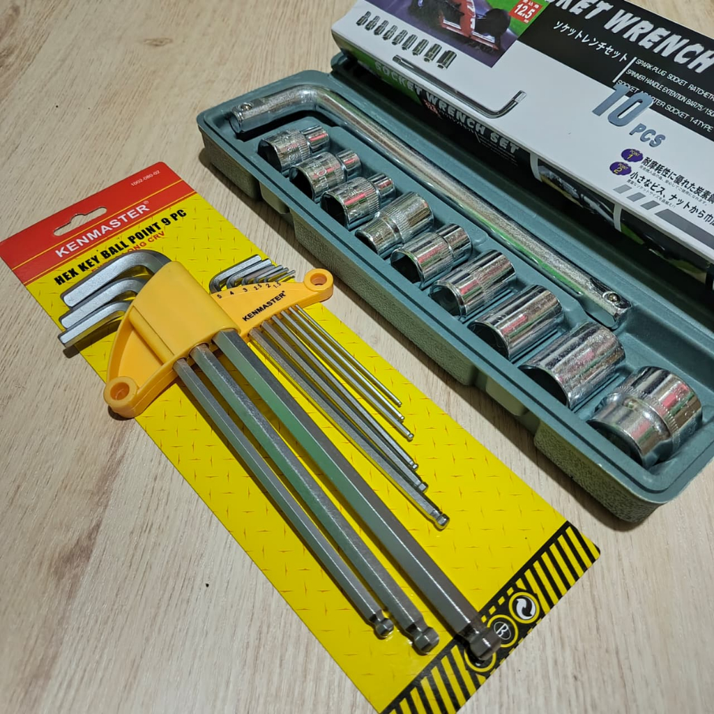 PAKET Kunci Shock Sok Set 10 Pcs 8-24 Mm + JLD Kunci L  Set Panjang Hex key Set 9 Pcs Ready Kunci 1 