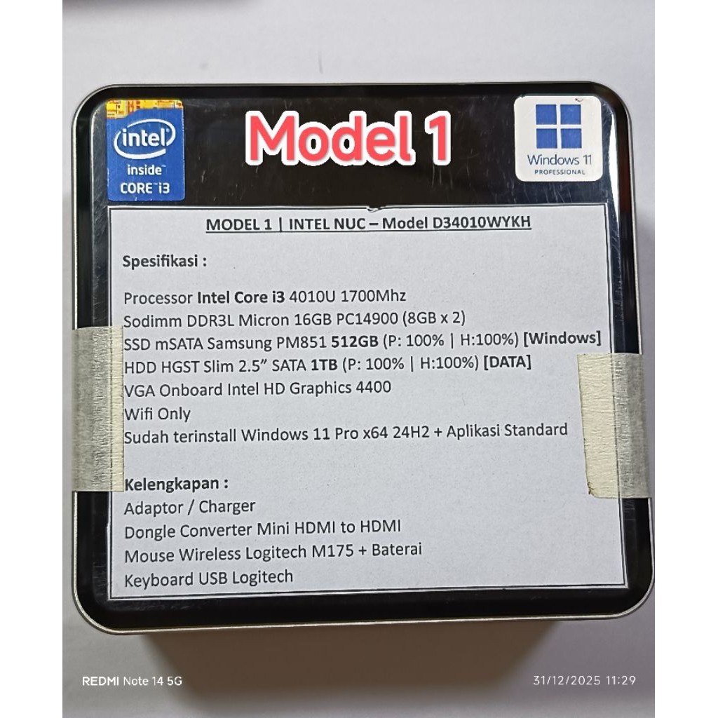 Mini PC Intel NUC Core i3 Gen 4 | Ram 16GB | SSD mSATA 512GB | HDD SATA 1TB