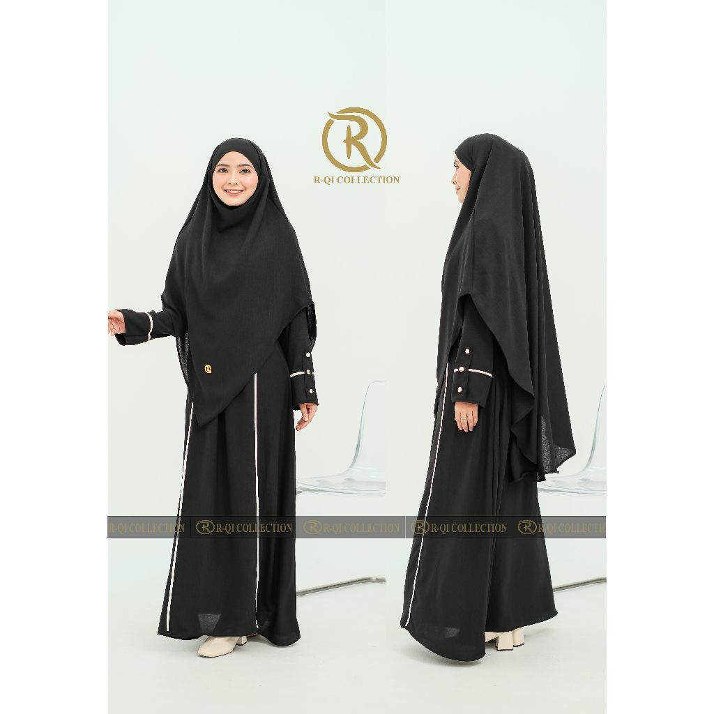 SET ABAYA SYARI MOTIF GARIS | GAMIS+HIJAB MENUTUP DADA BAHAN CRINKLE PREMIUM