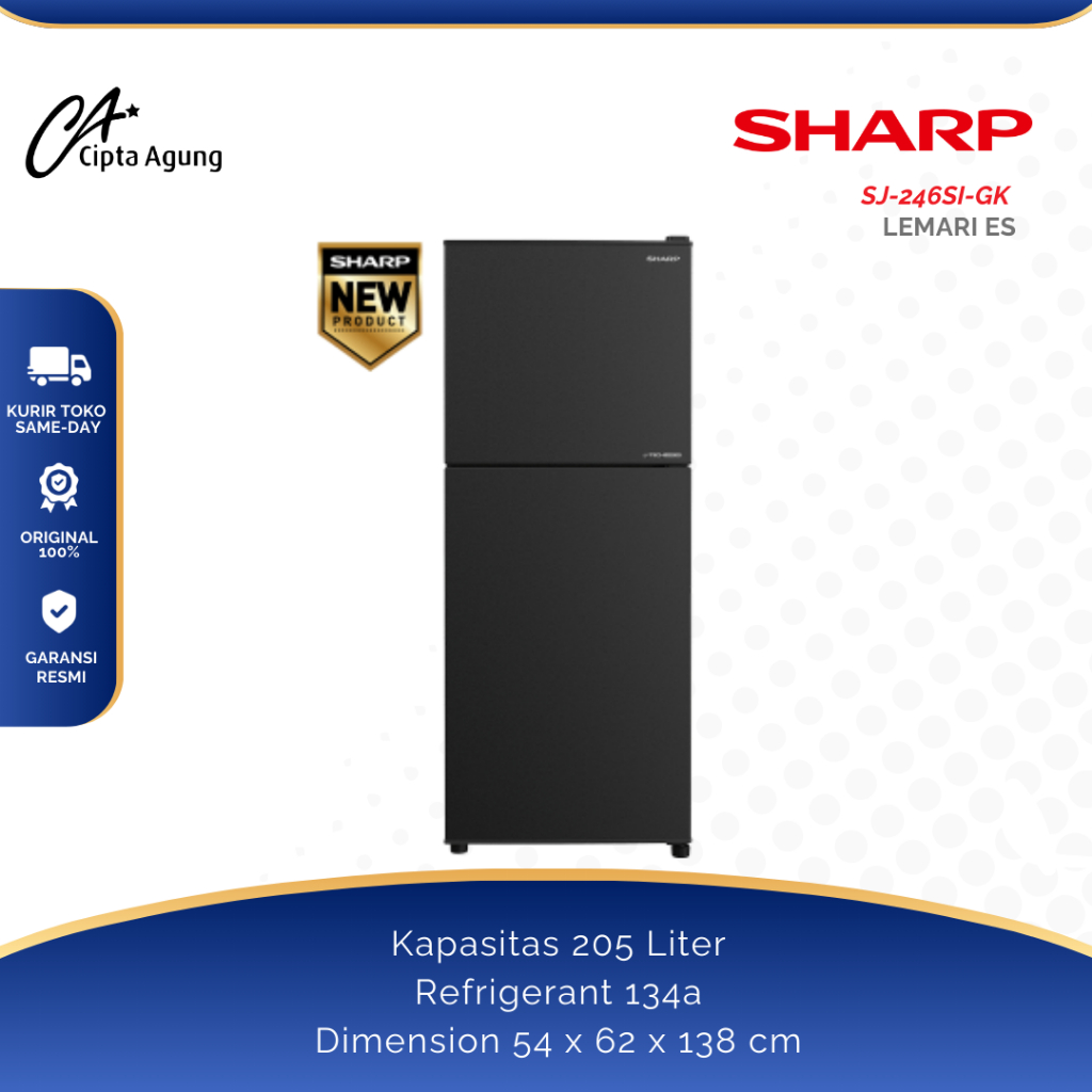 SHARP KULKAS 2 PINTU SHINE GLASS DOOR 205L 205 LITER  SJ-246SI SJ-246SI-GK SJ246SIGK SJ 246 SIGK SJ2